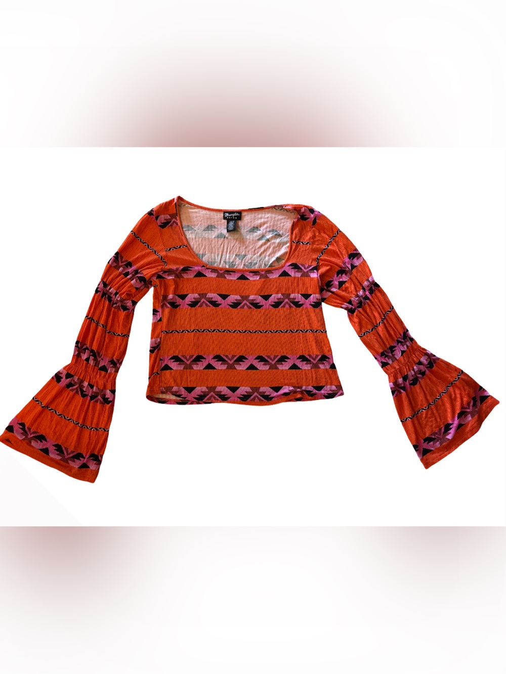 Wrangler Orange Striped Bell Sleeve Tunic with Pink Accents